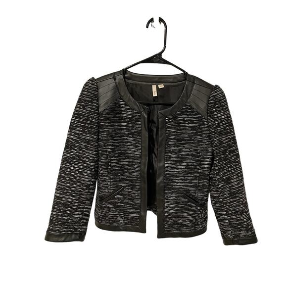 Frenchi wool tweed faux leather black blazer XS - Picture 7 of 7